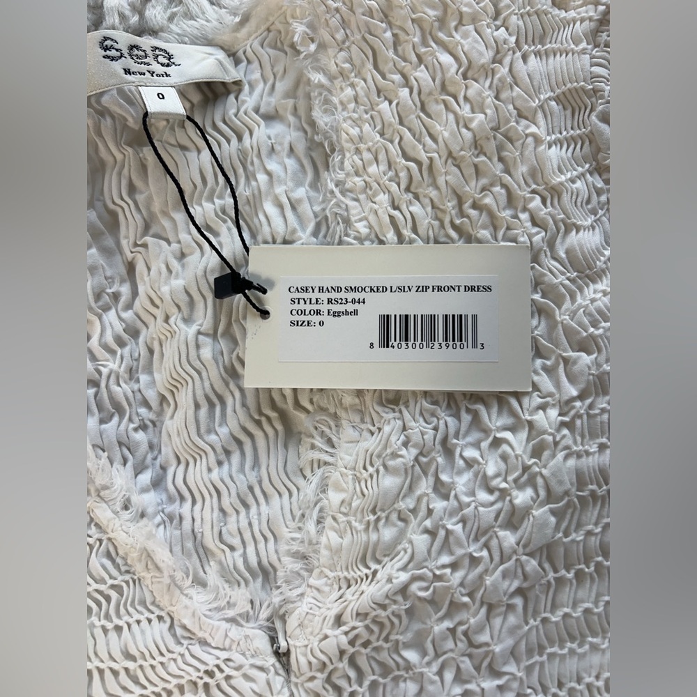 NWT Sea Casey Hand Smocked Long Sleeve Zip Front Dress In Eggshell - Picture 8 of 9